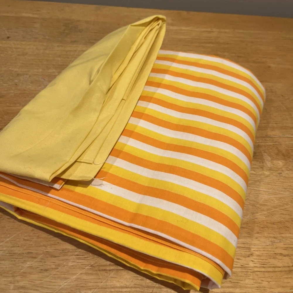 Vintage DAN RIVER  Yellow & Gold‎ Striped Fine Muslin MCM Twin Flat Sheet